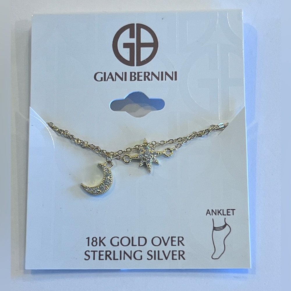 Giani Bernini Moon & Star Anklet Clear CZ Sterling Silver & Gold tone MSRP $70.